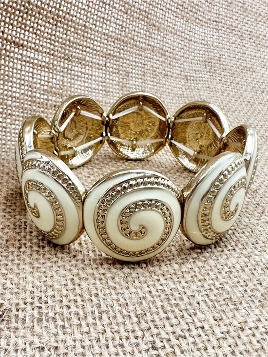 Fashion Jewelry Jewelry - 🌼 Cream Gold Tone Swirl Panel Stretch Bracelet